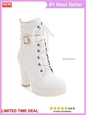 Women's Round Toe Platform Ankle Boots Lace Up Zipper Chunky High Heel Bootie
